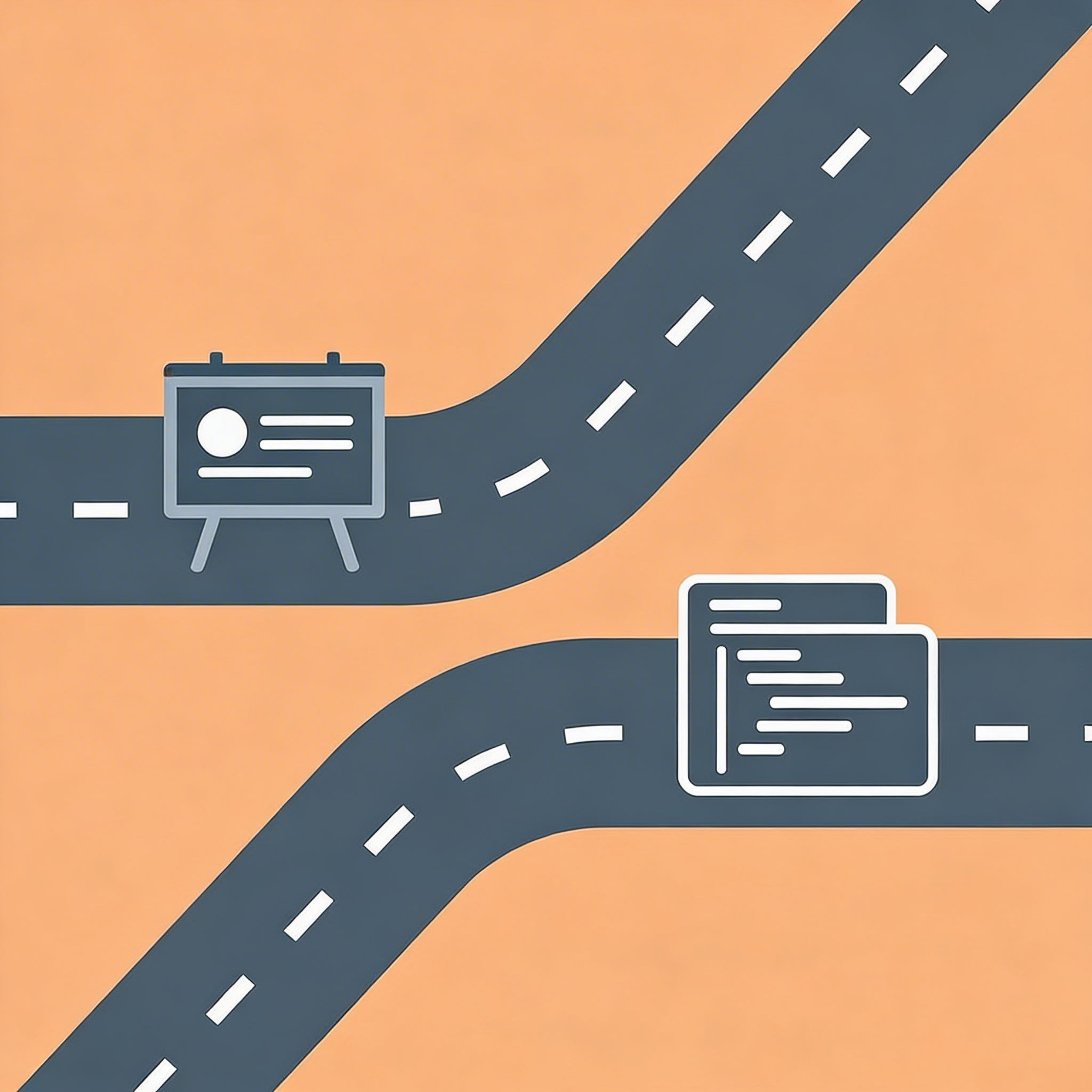 Two diverging paths showing content management for marketers and code development for engineers working independently